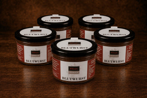 Blutwurst im Glas, Dosenwurst, Metzgerei Klein