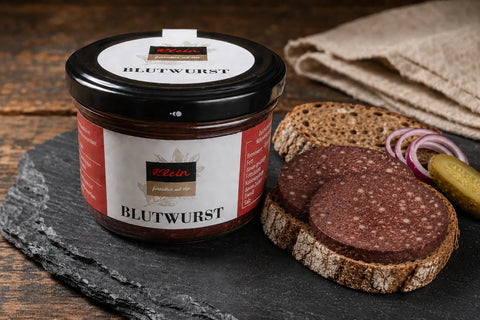 Blutwurst im Glas, Dosenwurst, Metzgerei Klein