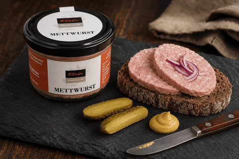 Mettwurst im Glas, Dosenwurst, Metzgerei Klein