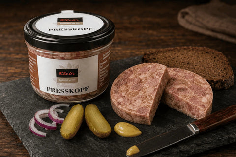 Presskopf im Glas, Dosenwurst, Metzgerei Klein