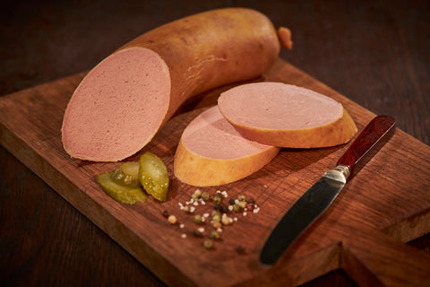 Rheinische Leberwurst geräuchert, Streichwurst, Metzgerei Klein
